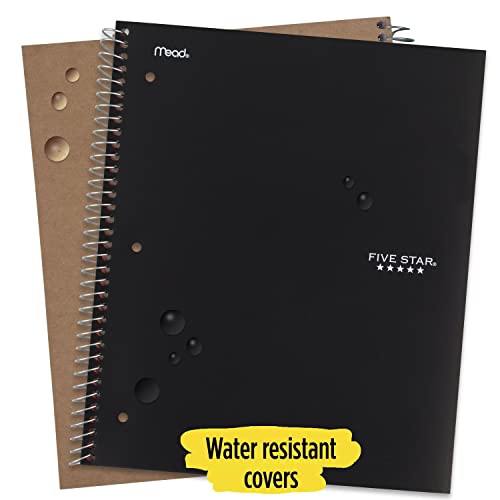 Five Star Spiral Notebook + Study App, 3 Subject, College Ruled Paper, 150 Sheets, 11" x 8-1/2, Black, 1 Count (72069)