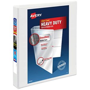 avery heavy-duty view 3 ring binder, 1″ one touch ezd rings, 1 white binder (79199)