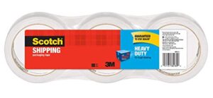 scotch heavy duty shipping packaging tape, 1.88″ x 38.2 yd, 3″ core, clear, great for packing, shipping & moving, 3 rolls (3850s-3)