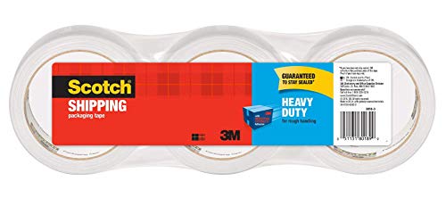 Scotch Heavy Duty Shipping Packaging Tape, 1.88" x 38.2 yd, 3" Core, Clear, Great for Packing, Shipping & Moving, 3 Rolls (3850S-3)