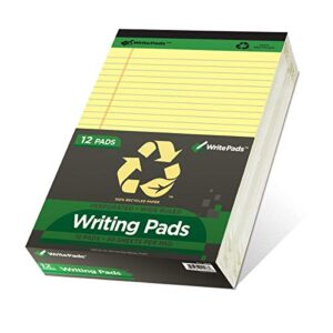 kaisa legal pads writing pads recycled paper, 8.5″x11.75″ wide ruled perforated 50 sheets notepads 8-1/2″x 11-3/4″ writed pad, canary (pack of 12pc) ksu-5668