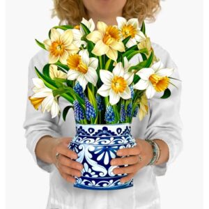 freshcut paper pop up cards, english daffodils, 12 inch life sized forever flower bouquet 3d popup greeting cards with note card and envelope
