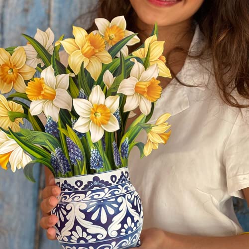 Freshcut Paper Pop Up Cards, English Daffodils, 12 inch Life Sized Forever Flower Bouquet 3D Popup Greeting Cards with Note Card and Envelope