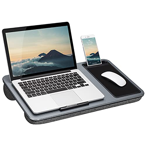 LapGear Home Office Lap Desk with Device Ledge, Mouse Pad, and Phone Holder - Silver Carbon - Fits up to 15.6 Inch Laptops - Style No. 91585