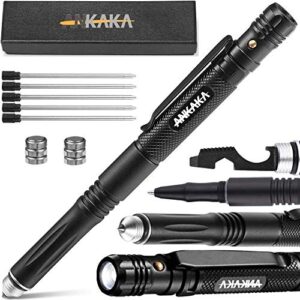 the most loaded 6-in-1 tactical pen: solves other brands’ weaknesses,self defense tip + flashlight + ballpoint + bottle opener + screw driver + hexagonal wrench, 5 ink refills + 6 batteries + gift box