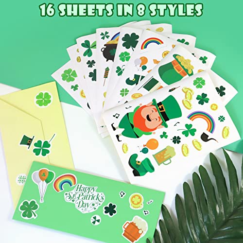 16 Sheets St.Patrick's Day Stickers for Kids, Shamrock Stickers for Envelopes Cards Craft Scrapbooking Decorative, St Patricks Day Parties Favors Decorations Gift Supplies for Toddlers and Adults