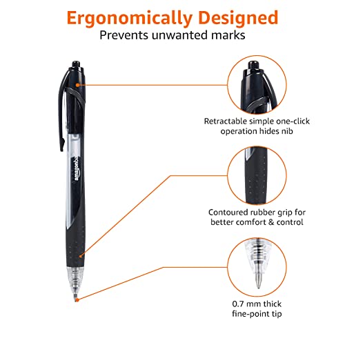 Amazon Basics Retractable Gel Ink Pens - Fine Point Pen, Black, 12-Pack