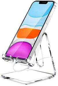 crpich acrylic cell phone stand, portable phone holder, clear phone stand for desk, compatible with phone 13 12 pro max mini 11 xr 8 plus se, switch, android smartphone, pad, tablet, desk accessories