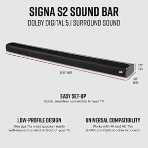 Polk Audio Signa S2 Ultra-Slim TV Sound Bar | Works with 4K & HD TVs | Wireless Subwoofer | Includes HDMI & Optical Cables | Bluetooth Enabled, Black