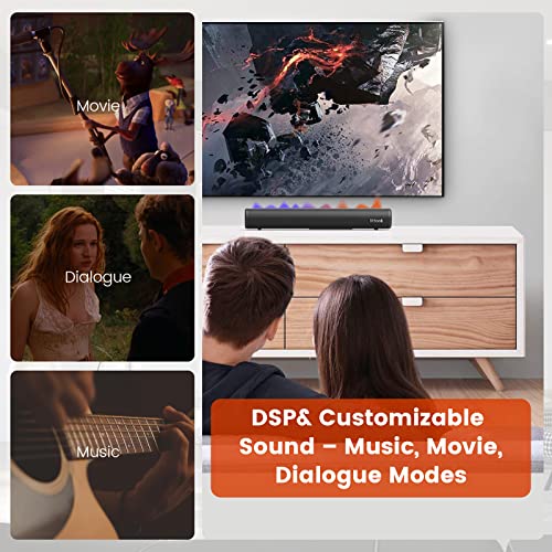 Sound Bar for TV with HDMI, Littoak Bluetooth Small TV Soundbar Speaker, Optical/HDMI/Aux/Coax/USB/Bluetooth Connection for TV, PC, Projectors, Includes Remote Control, Bass Adjustable, 16 inch