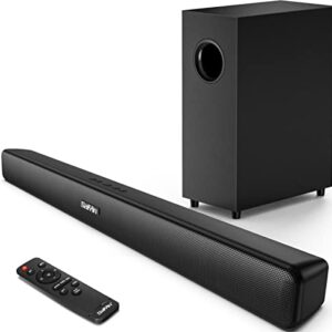 Sound Bar for TV with Subwoofer Deep Bass Soundbar 2.1 CH Home Audio Surround Sound Speaker System with Wireless Bluetooth 5.0 for PC Gaming with Wired Opt/Aux/Coax Connection Mountable 29-Inch