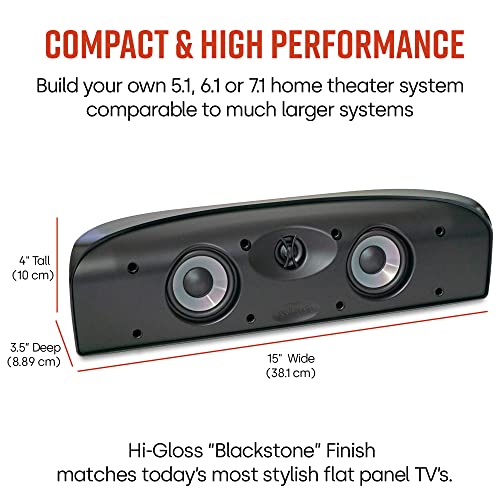 Polk Audio Blackstone TL1 Speaker Center Channel with Time Lens Technology | Compact Size, High Performance, Powerful Bass | Hi-Gloss Blackstone Finish | Create your own Home Entertainment System