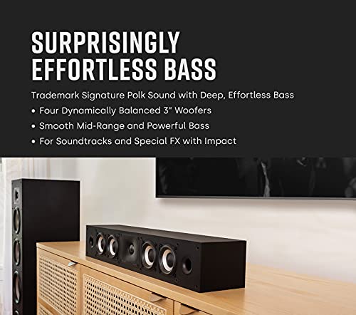 Polk Monitor XT35 Slim Center Channel Speaker - Hi-Res Audio Certified, Dolby Atmos & DTS:X Compatible, 1" Terylene Tweeter & Four 3" Dynamically Balanced Woofer, Wall-Mountable, Midnight Black