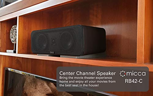 Micca RB42-C Premium Center Channel Bookshelf Speaker with Dual 4-Inch Woofers and Silk Tweeter, Clearer Dialogue for Home Theater Surround Sound Systems, Single, Dark Walnut