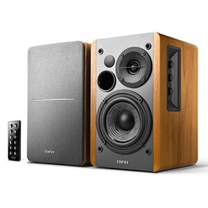 edifier r1280db powered bluetooth bookshelf speakers – optical input – wireless studio monitors – 4 inch near field speaker – 42w rms – wood grain