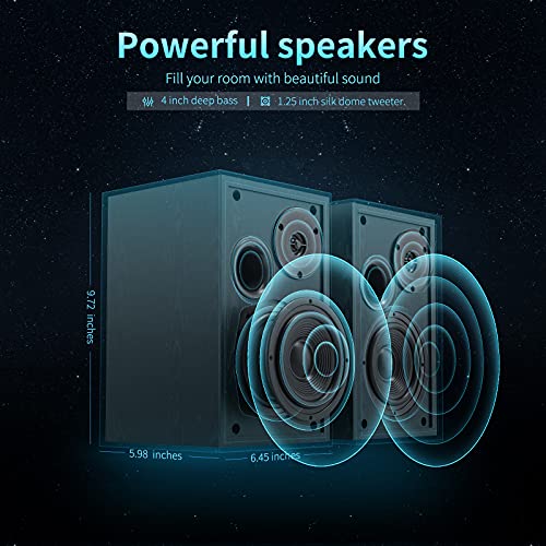 BESTISAN 4 Inch Powered Bookshelf Speakers with Deep Bass, Bluetooth 5.0 Studio Monitor Speakers, 2.0 Neared Field Audio Speakers with 2 RCA Line Input, Set of 2 Black-New Model