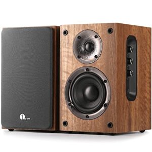 1 by one bluetooth bookshelf speakers, powered speakers with 2-way active crossover, 60 watts rms, 100 watts peak power, active bookshelf speakers with bluetooth/rca x 2/coaxial/optical