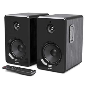 majority d40 active bookshelf speakers | powered stereo studio speakers | powerful amplified 2.0 channel sound | bluetooth, optical, rca, usb & aux playback | digital controls | hifi speakers