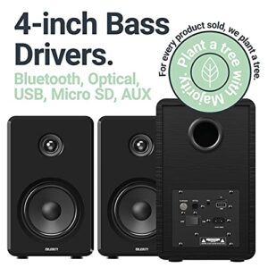 Majority D40 Active Bookshelf Speakers | Powered Stereo Studio Speakers | Powerful Amplified 2.0 Channel Sound | Bluetooth, Optical, RCA, USB & Aux Playback | Digital Controls | HiFi Speakers