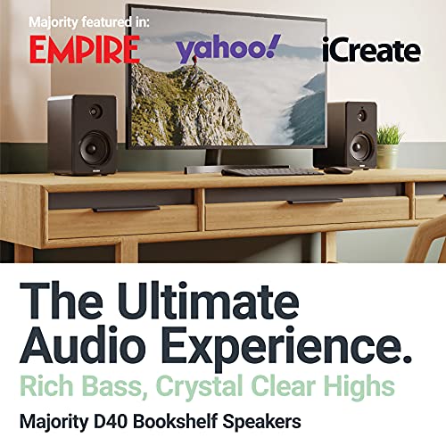 Majority D40 Active Bookshelf Speakers | Powered Stereo Studio Speakers | Powerful Amplified 2.0 Channel Sound | Bluetooth, Optical, RCA, USB & Aux Playback | Digital Controls | HiFi Speakers