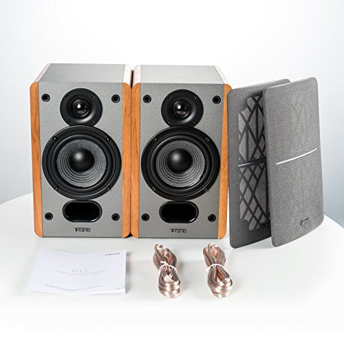 Edifier P12 Passive Bookshelf Speakers - 2-Way Speakers with Built-in Wall-Mount Bracket - Wood Color, Pair - Needs Amplifier or Receiver to Operate