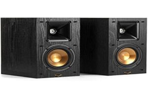 klipsch synergy black label b-100 bookshelf speaker pair with proprietary horn technology, a 4” high-output woofer and a dynamic .75” tweeter for surrounds or front speakers in black