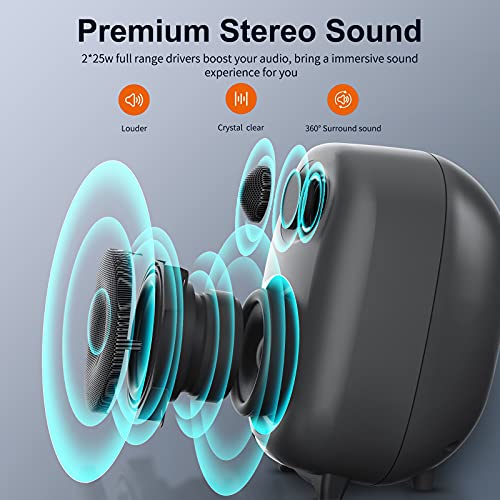 BESTISAN 50 Watt Powered Bookshelf Speakers with Bluetooth 5.0 and Wired Optical RCA Input Port, Bass and Treble Adjustable, Deep Bass, 3 Audio Mode Design, Remote Control