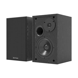 bestisan powered bookshelf speakers, bluetooth 5.0, with bass adjustable, 4 inch speakers for tv/computer/phone/record player, 50w home studio speakers, pair