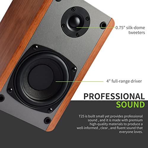 SINGING WOOD T25 Passive 2 Way Bookshelf Speakers with preinstalled Wall Mount Bracket- 4 inch woofer and Silk Dome Tweeter- Receiver or Amplifier Needed to Operate- 60 Watts(Beech Wood-Pair)