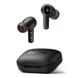 donner noise cancelling wireless earbuds, bluetooth 5.2 earphones with 4 mic clear calls, 12mm drivers, app for custom eq, 32h playtime, fast charging, transparency – dobuds one,black