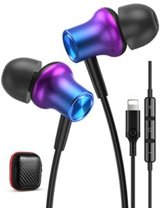 imangoo for apple headphones magnetic hifi stereo bass wired earbuds mfi certified headset lightning earphones with microphone volume control for iphone 14 plus 13 pro max 12 mini 11 10 xs xr purple
