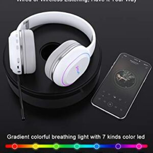 Bluetooth Headphones with Microphone Deep Bass Wireless Headphones Over Ear, Noise Cancelling Headphones, Foldable Headset with Comfortable Protein Earpads, 60 Hours Playtime, for Travel/Work, White