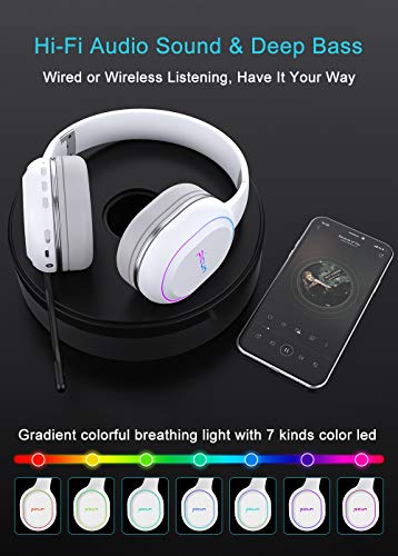 Bluetooth Headphones with Microphone Deep Bass Wireless Headphones Over Ear, Noise Cancelling Headphones, Foldable Headset with Comfortable Protein Earpads, 60 Hours Playtime, for Travel/Work, White