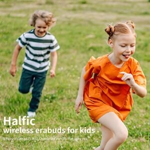 Halfic Kids Wireless Earbuds for Small Ears – Bluetooth 5.0 Headphones with Microphone and Noise Reduction – 36H Playtime IPX5 Waterproof Touch Control, HiFi Stereo Earphone for Adult