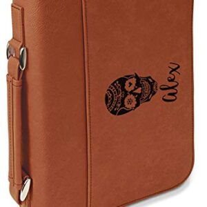 Sugar Skulls & Flowers Leatherette Bible Cover with Handle & Zipper - Small - Double Sided (Personalized)