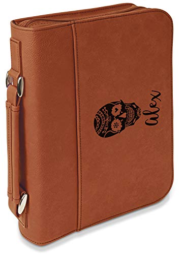 Sugar Skulls & Flowers Leatherette Bible Cover with Handle & Zipper - Small - Double Sided (Personalized)