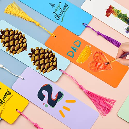 CRAFFANCY Colorful Blank Bookmarks Set, 60 Pieces L Size Mixed Color Bookmarks & 60 Pieces Colorful Tassels Paper Bookmark Set for DIY Projects Gift Supplies (L