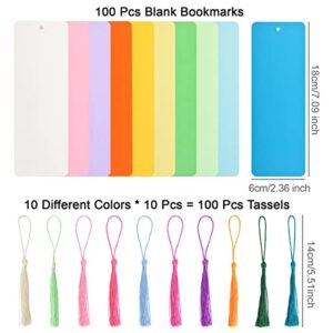 CRAFFANCY Colorful Blank Bookmarks Set, 60 Pieces L Size Mixed Color Bookmarks & 60 Pieces Colorful Tassels Paper Bookmark Set for DIY Projects Gift Supplies (L