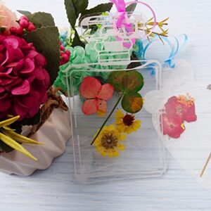 60 Pcs Transparent Dried Flower Bookmarks with Grosgrain Ribbon, DIY Clear Glassware Bottle Shape Stickers Beautiful Herbarium Floral Page Bookmark Craft