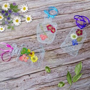 60 Pcs Transparent Dried Flower Bookmarks with Grosgrain Ribbon, DIY Clear Glassware Bottle Shape Stickers Beautiful Herbarium Floral Page Bookmark Craft