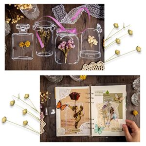 60 Pcs Transparent Dried Flower Bookmarks with Grosgrain Ribbon, DIY Clear Glassware Bottle Shape Stickers Beautiful Herbarium Floral Page Bookmark Craft