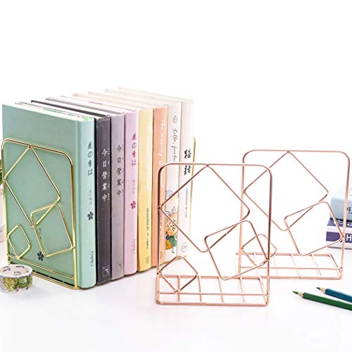 SIPLIV Creative Minimalist Style Bookends Metal Adjustable Books Holder Stand Book Rack Desk Bookend - Cude, Rose Gold