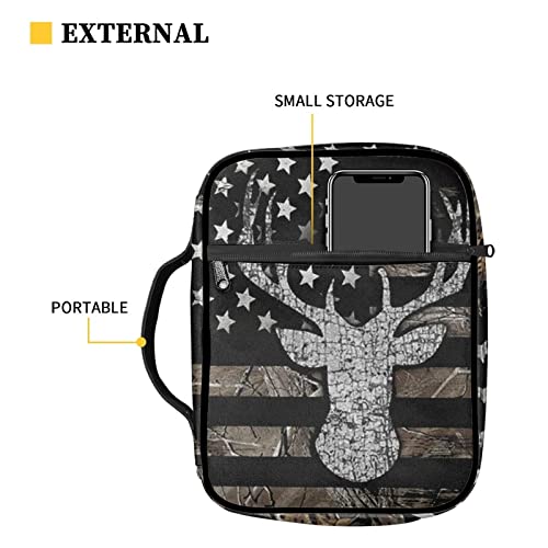 POLERO American Flag Deer Bible Cover for Women Camouflage USA Flag Bible Carrying Case Protective Bible Book Cover