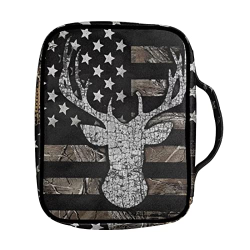 POLERO American Flag Deer Bible Cover for Women Camouflage USA Flag Bible Carrying Case Protective Bible Book Cover