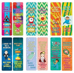 creanoso motivational one liners jokes bookmarks series 1 (30-pack) – six assorted quality bookmarker cards set – premium gift token giveaways for men, women, adults – book page clip