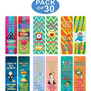 Creanoso Motivational One Liners Jokes Bookmarks Series 1 (30-Pack) – Six Assorted Quality Bookmarker Cards Set – Premium Gift Token Giveaways for Men, Women, Adults – Book Page Clip