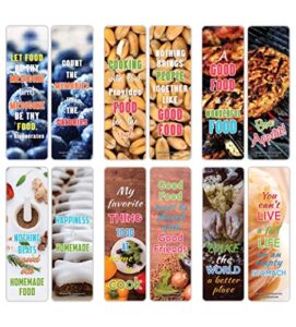 creanoso inspiring sayings food lovers series 2 bookmarks (12-pack) – premium gift set – awesome bookmarks for chefs, cooks, adult men & women – six bulk assorted bookmarks designs