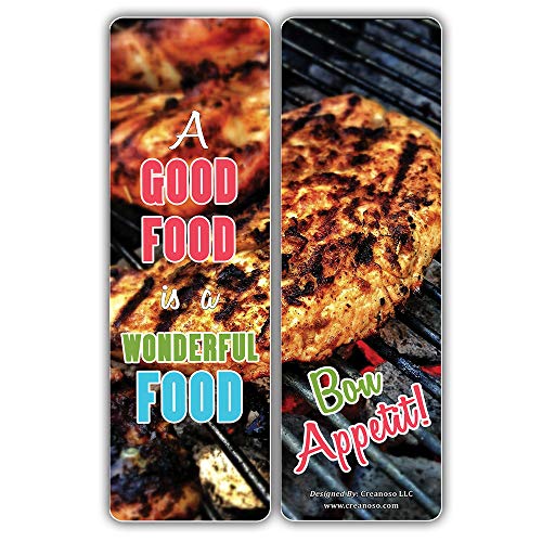 Creanoso Inspiring Sayings Food Lovers Series 2 Bookmarks (12-Pack) – Premium Gift Set – Awesome Bookmarks for Chefs, Cooks, Adult Men & Women – Six Bulk Assorted Bookmarks Designs