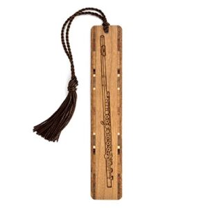 flute woodwind classical musical instrument engraved wooden bookmark with tassel – also available for personalization -made in usa