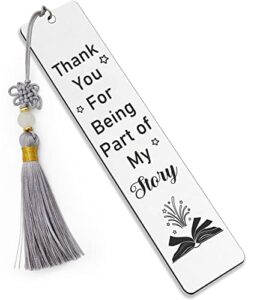 ptzizi thank you for being part of my story, metal engraved bookmark with tassel for friends teachers students book lovers retirement graduation christmas anniversary birthday gifts